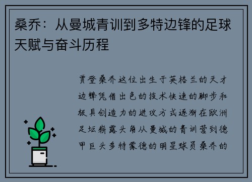 桑乔：从曼城青训到多特边锋的足球天赋与奋斗历程